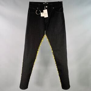 KIDILL Size 28 Black Yellow Mixed Fabrics Cotton Slim Tapered Zip Fly Jeans